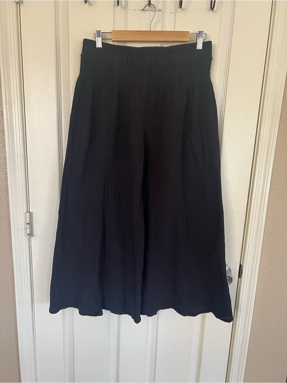 Amazhiyu Black Cotton Gauze Wide Leg Pants Size L